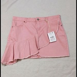 Pull&Bear Pink Denim Mini Skirt with Frill